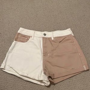 Pac-sun cream and brown patch shorts